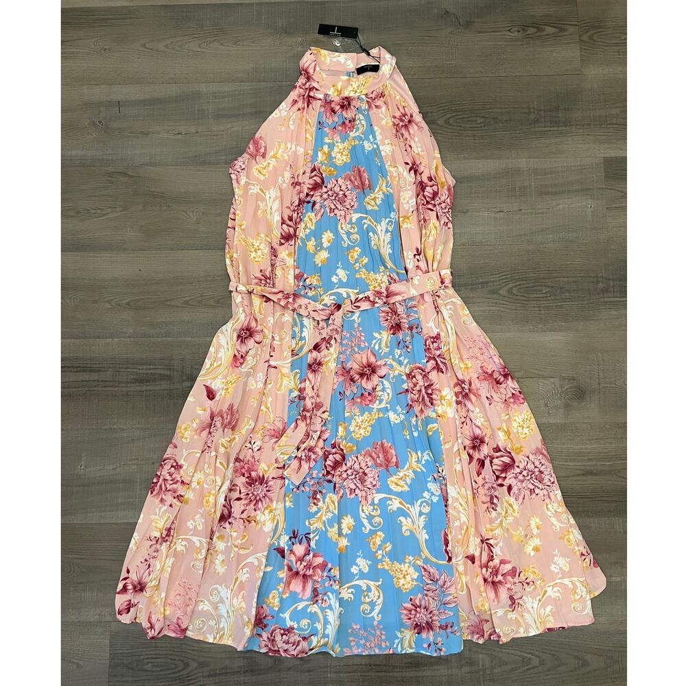 NWT Tahari Multicolor Floral Sleeveless Belted Dress